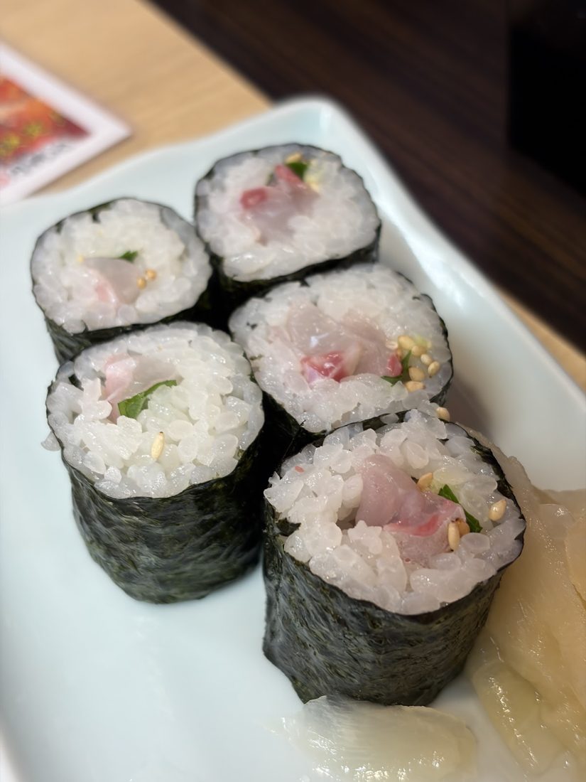 長崎白鉄火。白身魚を巻いた鉄火巻き